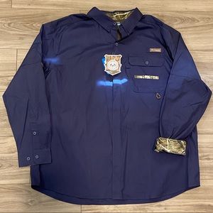 NWT Columbia PHG long sleeve hunting shirt size 3X blue and camouflage